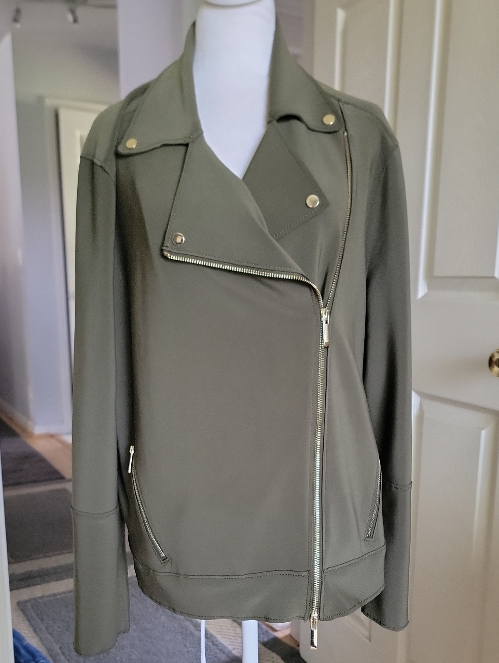 Chico's Olive Womens Asymmetrical Zip Jacket